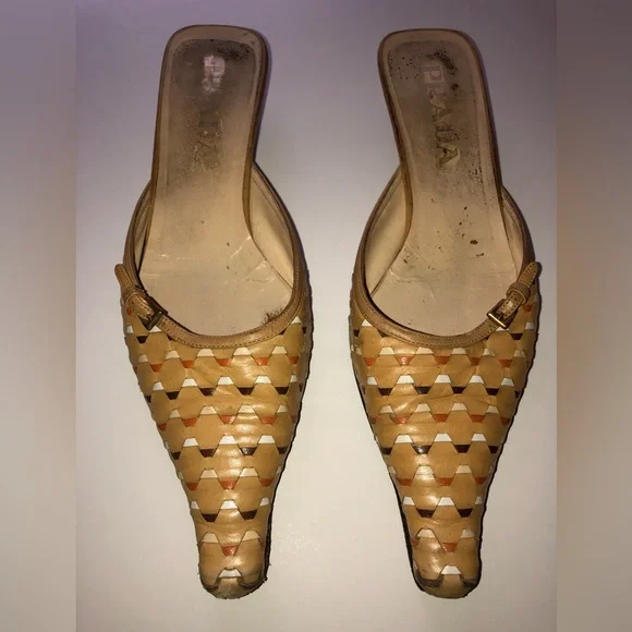 Vintage Prada Woven Kitten Heel Slides/Mules Sz 7M - Picture 3 of 8